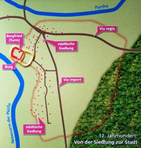 Keimzelle Leipzigs zwischen Fluss Parthe und Pleiße